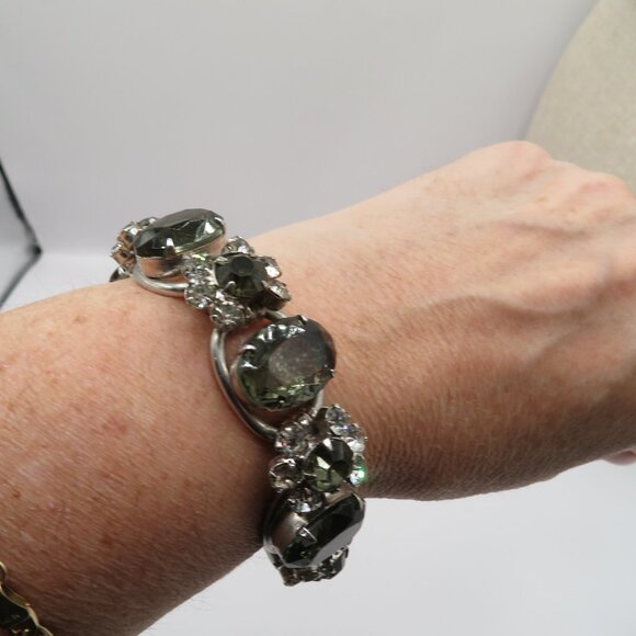 Juliana D&E Oval Black Glass and Black. And Clear Chatons Silver Tone Bracelet - Picture 4 of 15